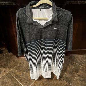 Nike Men's Gray Striped Polo Shirt